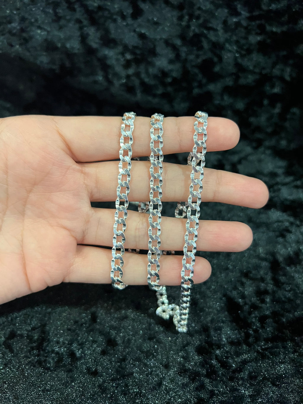 925 Sterling Silver Deck Pave Nugget Diamond Cut Curb Cuban Chain Necklace