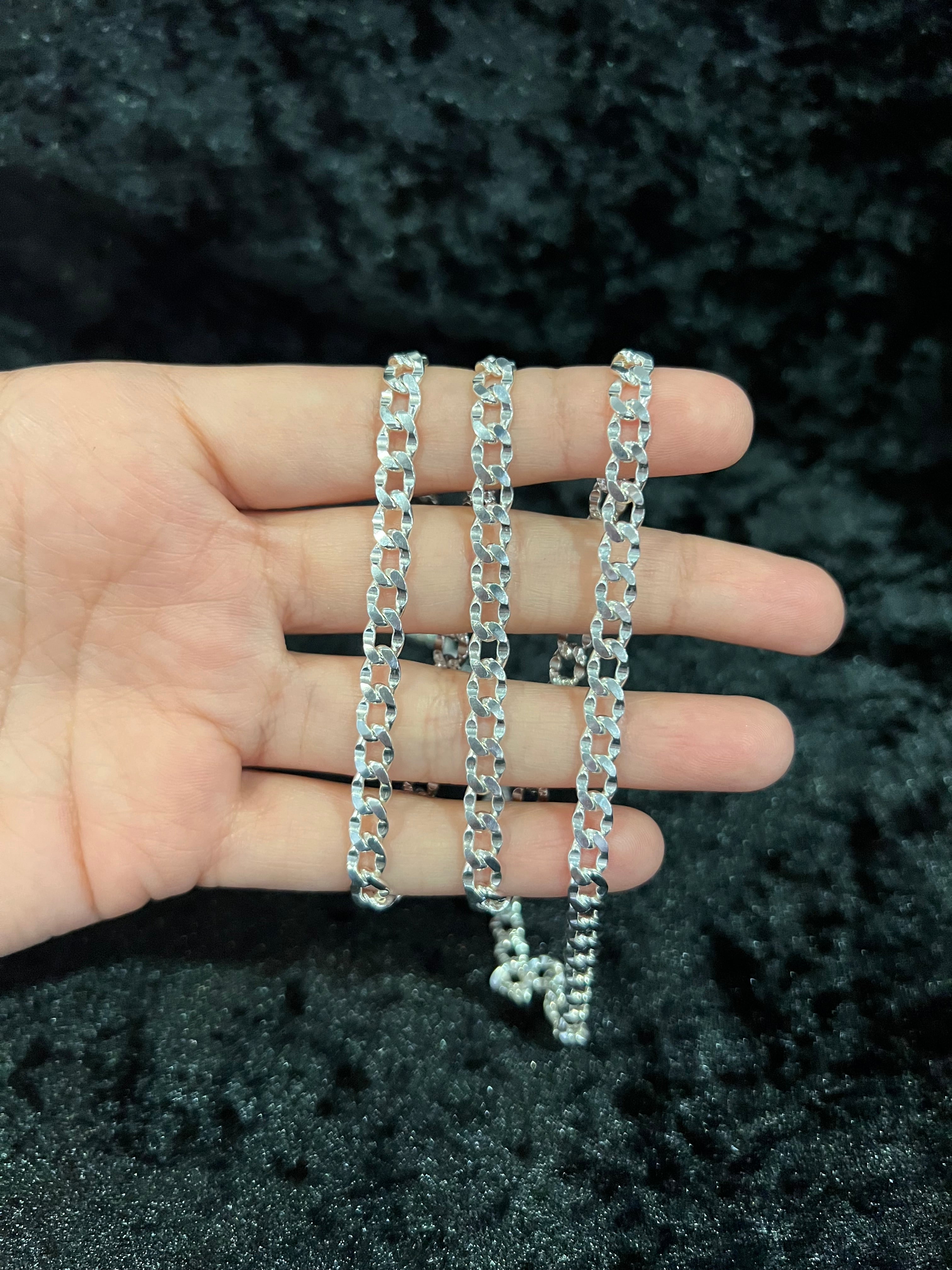 925 Sterling Silver Deck Pave Nugget Diamond Cut Curb Cuban Chain Necklace