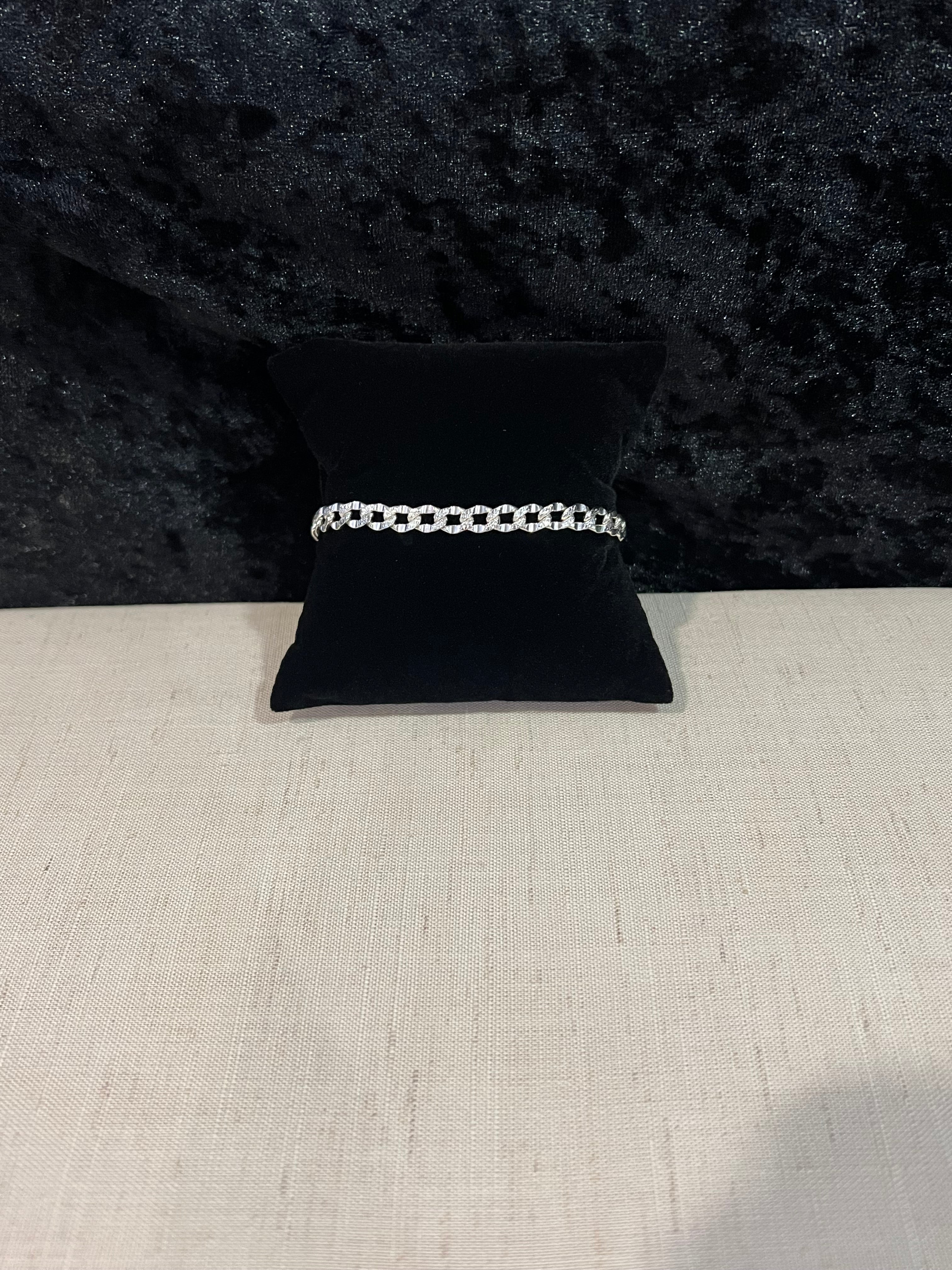 925 Sterling Silver Womens Girls Boys Mens Deck Pave Nugget Curb Cuban Link Bracelet