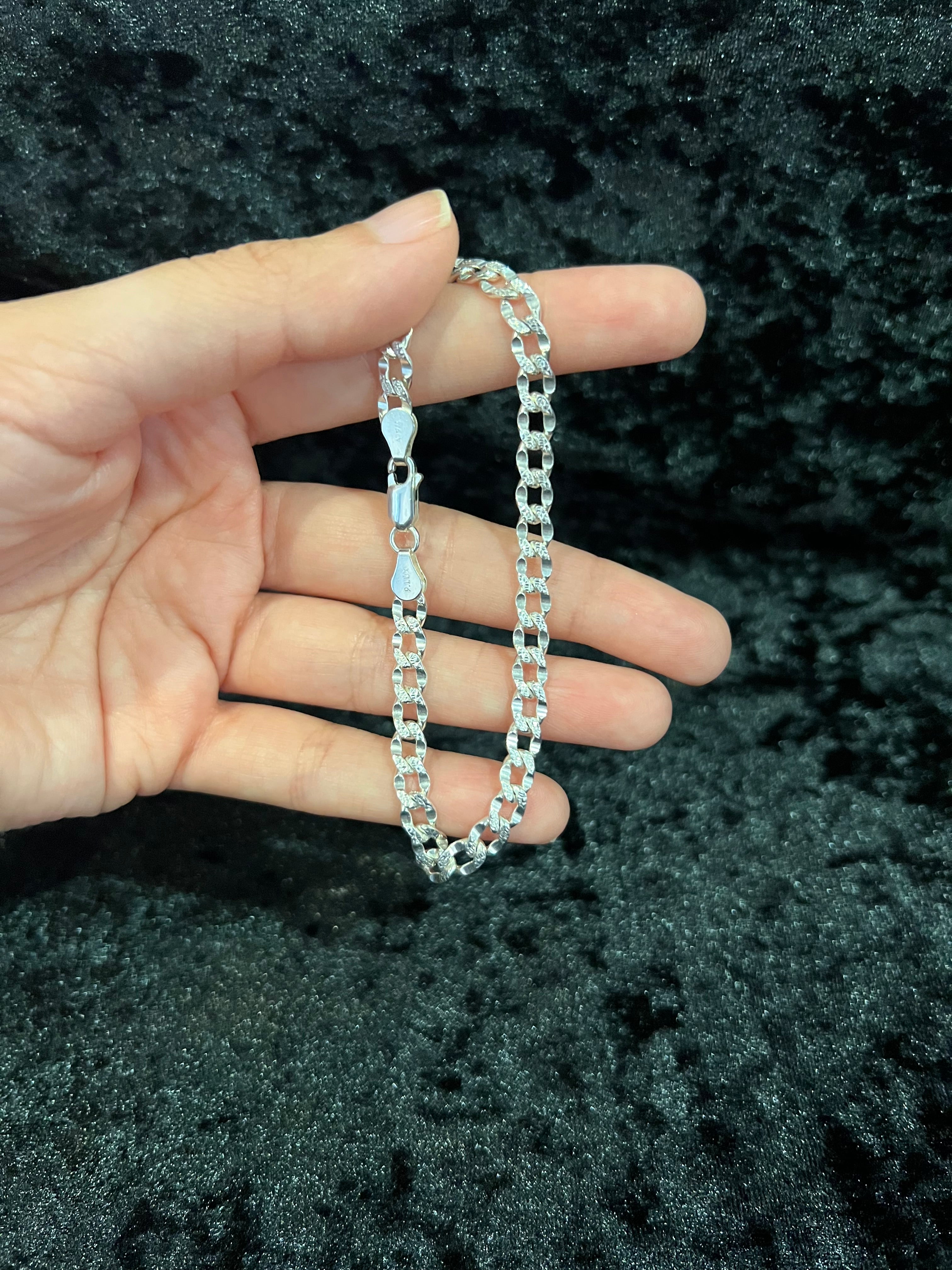 925 Sterling Silver Womens Girls Boys Mens Deck Pave Nugget Curb Cuban Link Bracelet