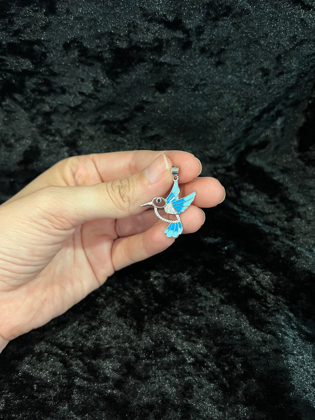 925 Sterling Silver Women's Girls Men's Blue Humming Bird Pendant Charm