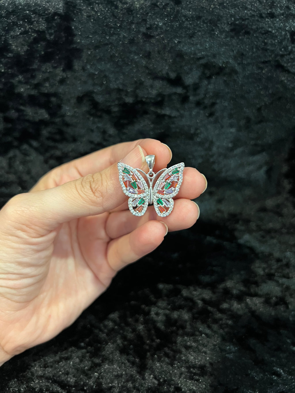 925 Sterling Silver Women Ladies Colorful CZ Butterfly Mariposa Pendant Charm
