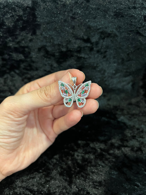 925 Sterling Silver Women Ladies Colorful CZ Butterfly Mariposa Pendant Charm