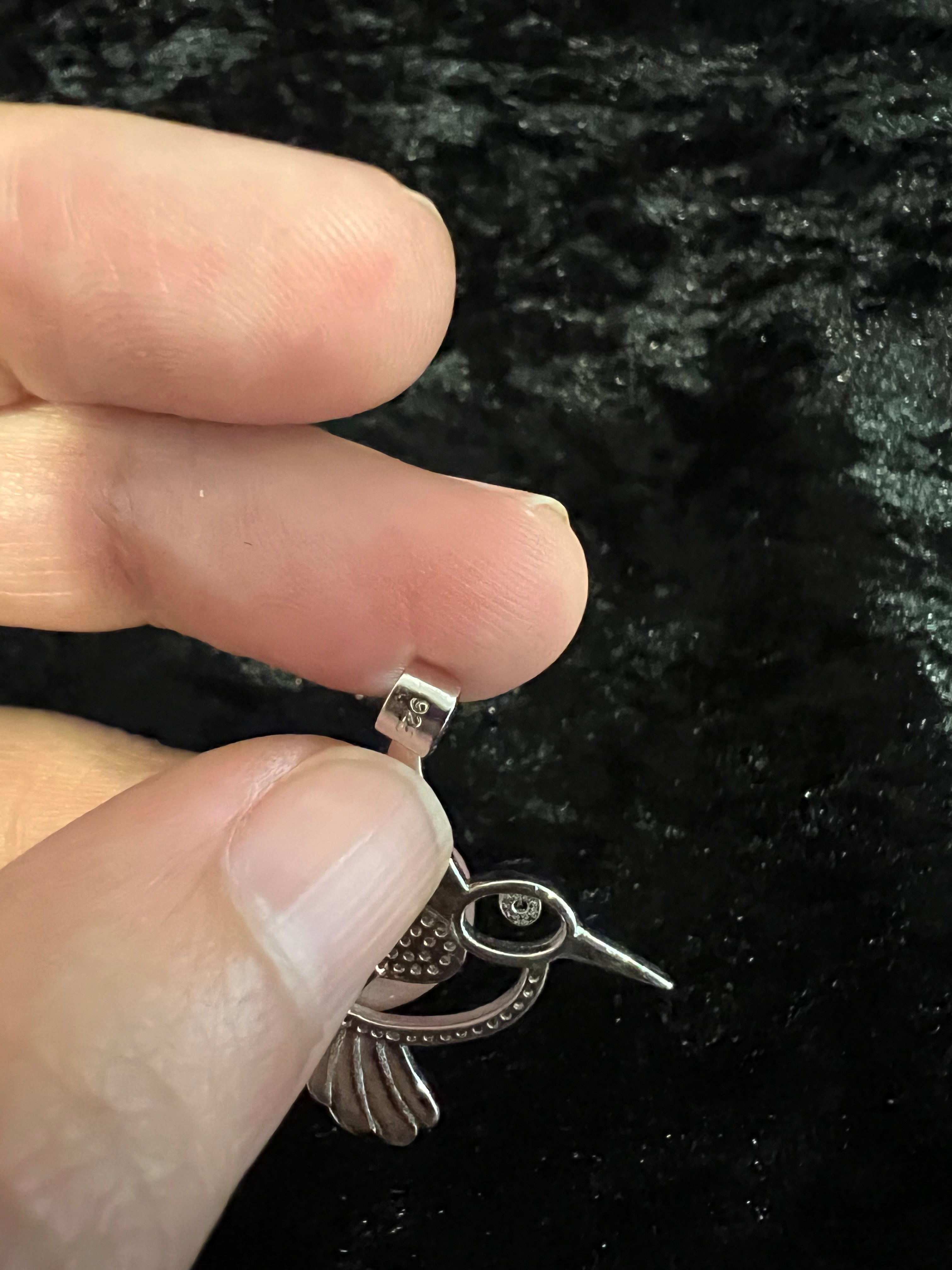 925 Sterling Silver Women's Girls Men's Blue Humming Bird Pendant Charm