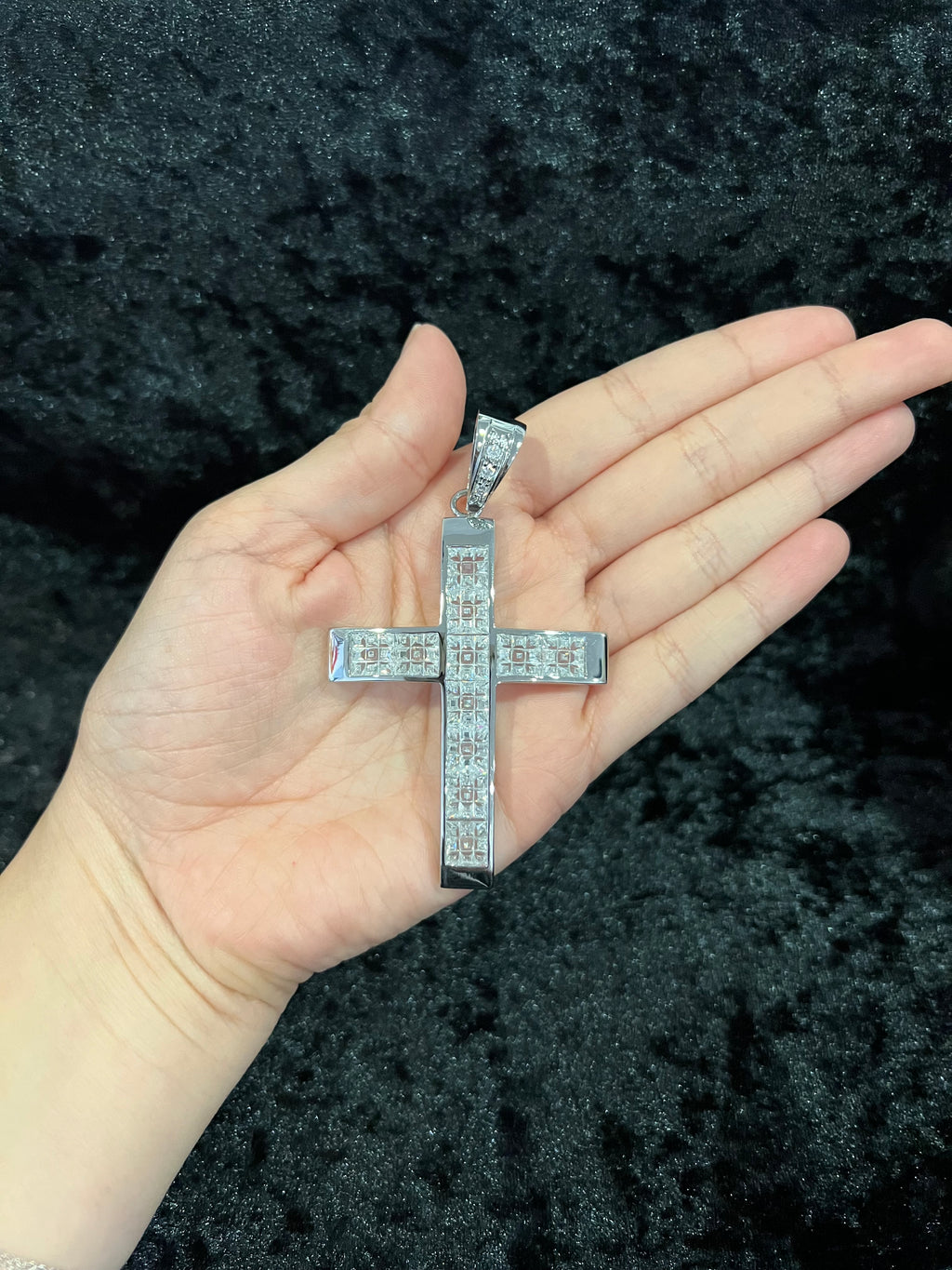 925 Sterling Silver Men Male BIG Cross White CZ Hip Hop Pendant Medal