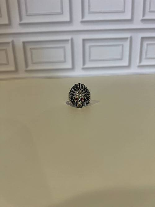 925 Sterling Silver Men's Indian Chief Skull Oxidized Ring