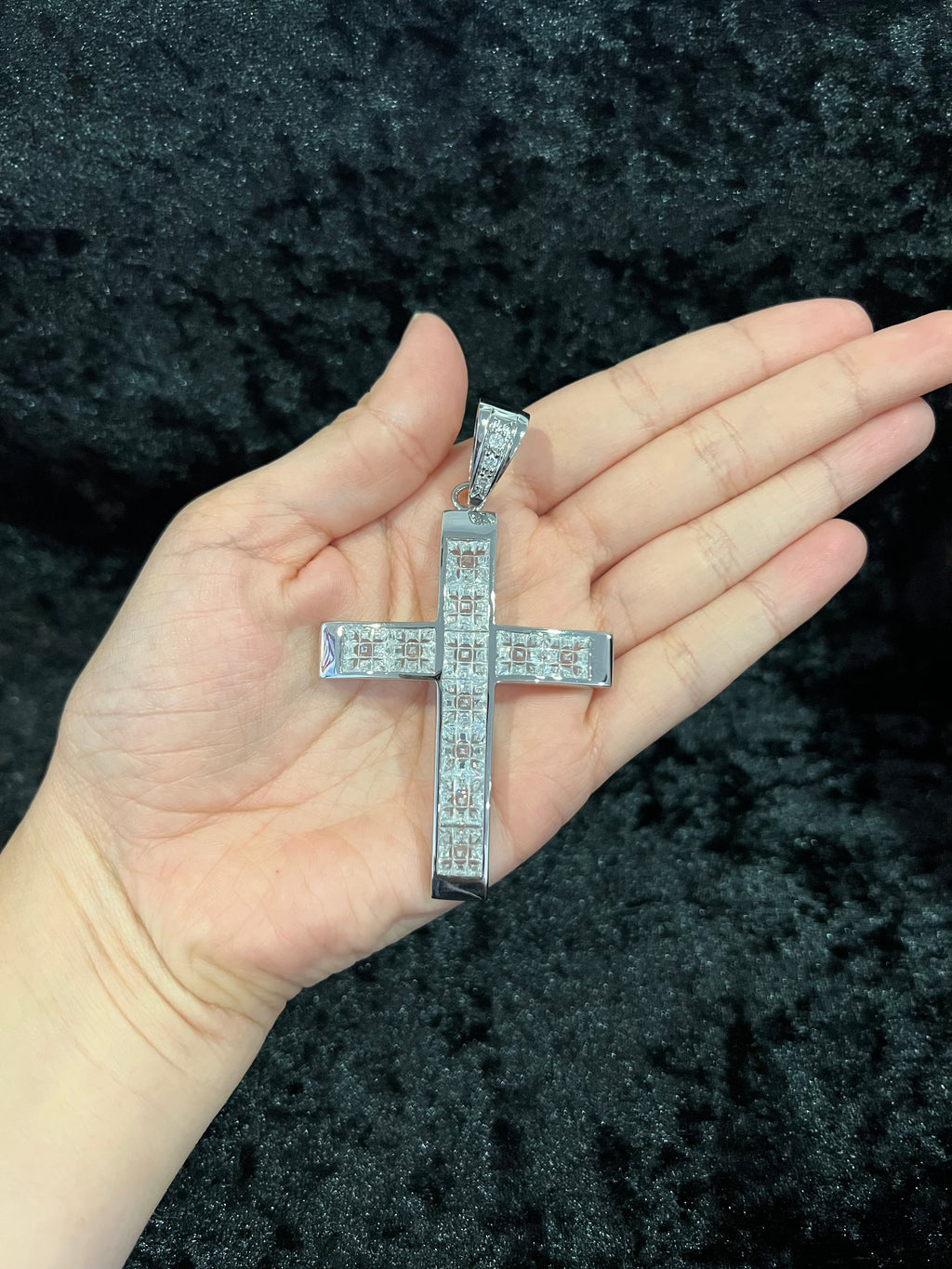 925 Sterling Silver Men Male BIG Cross White CZ Hip Hop Pendant Medal