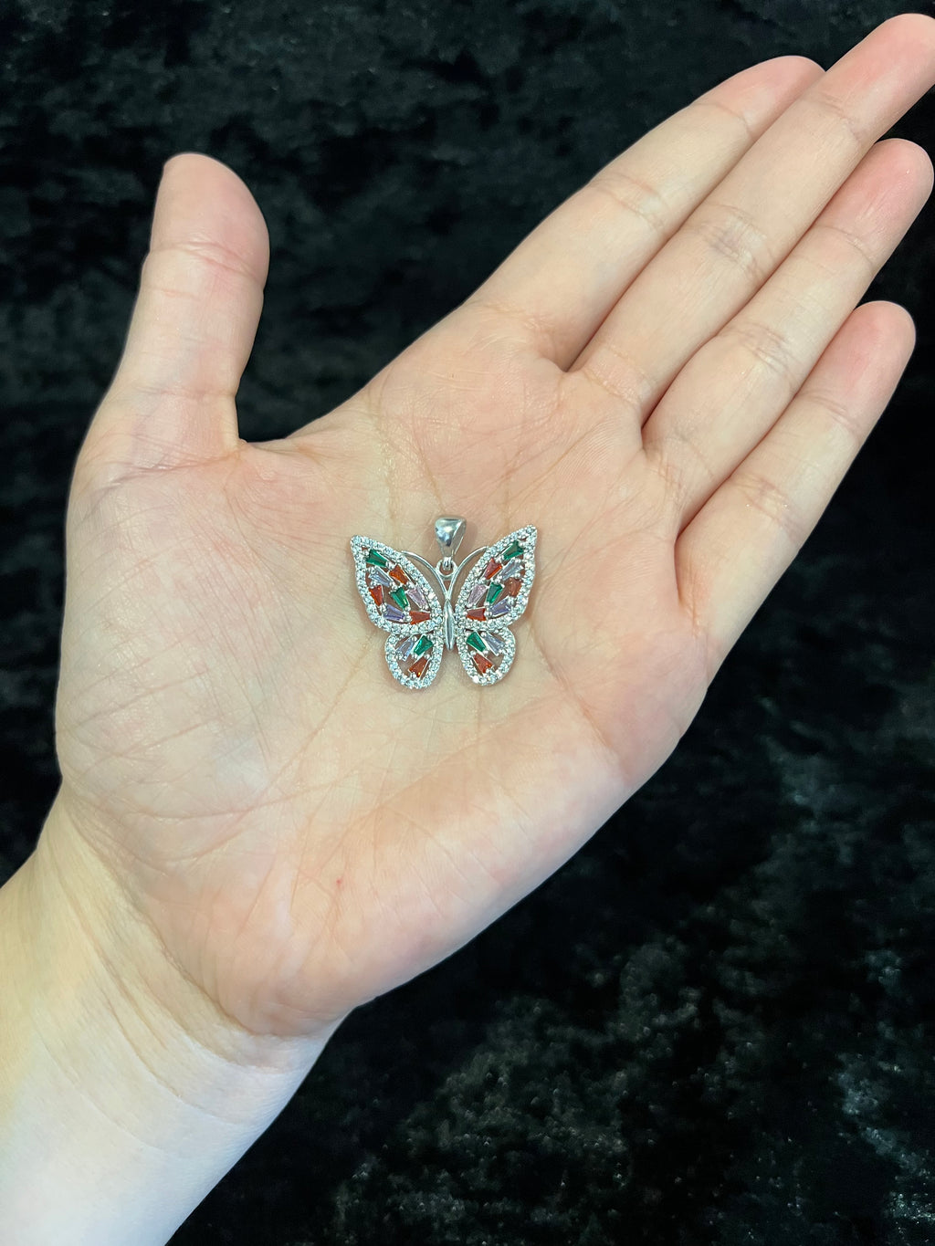 925 Sterling Silver Women Ladies Colorful CZ Butterfly Mariposa Pendant Charm