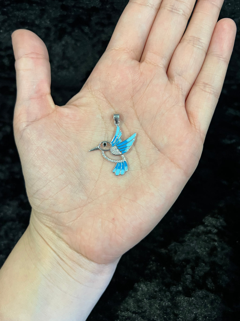 925 Sterling Silver Women's Girls Men's Blue Humming Bird Pendant Charm