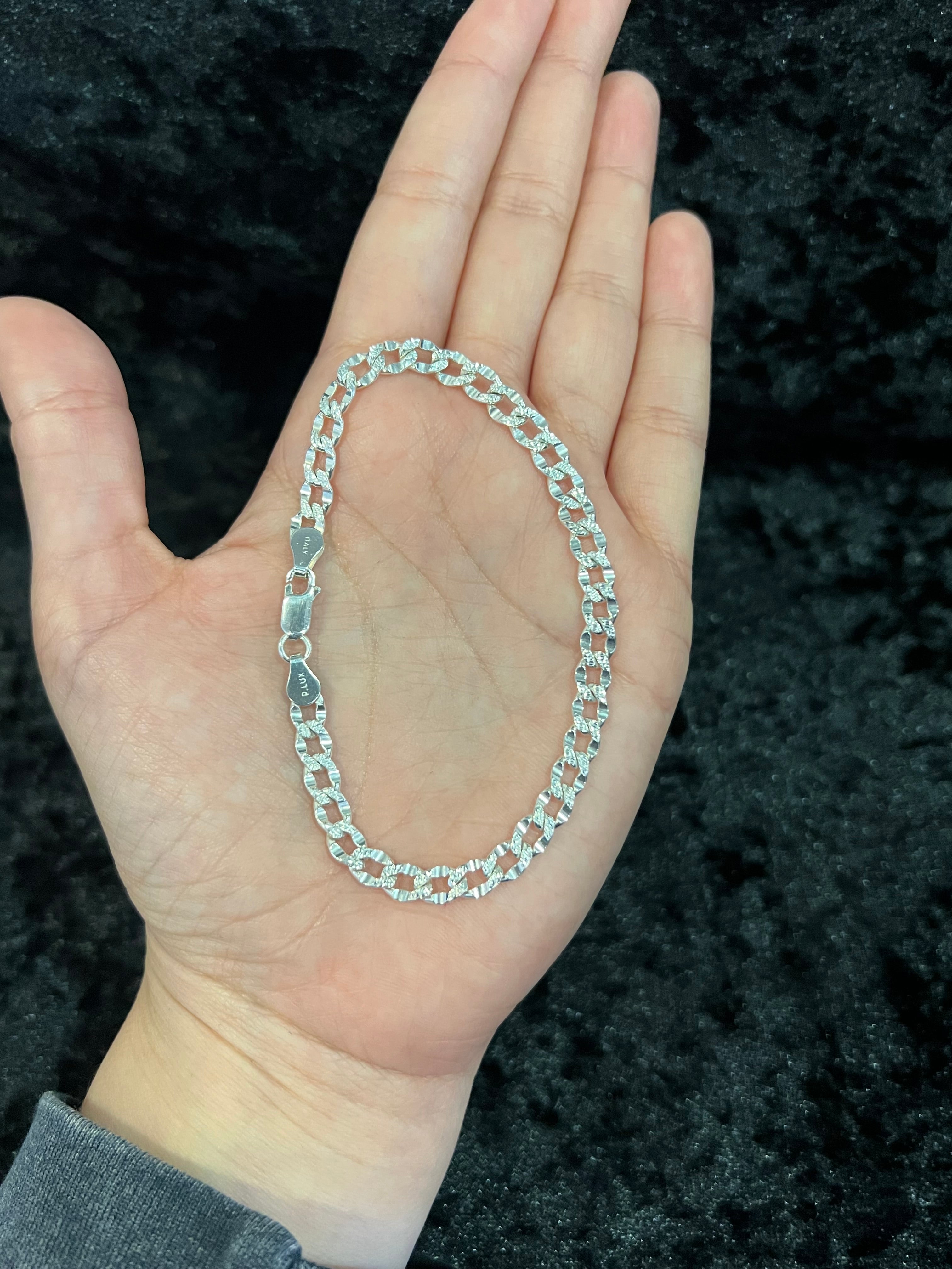 925 Sterling Silver Womens Girls Boys Mens Deck Pave Nugget Curb Cuban Link Bracelet