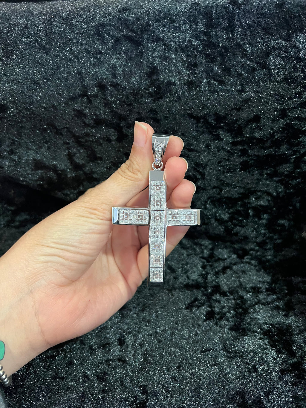 925 Sterling Silver Men Male BIG Cross White CZ Hip Hop Pendant Medal