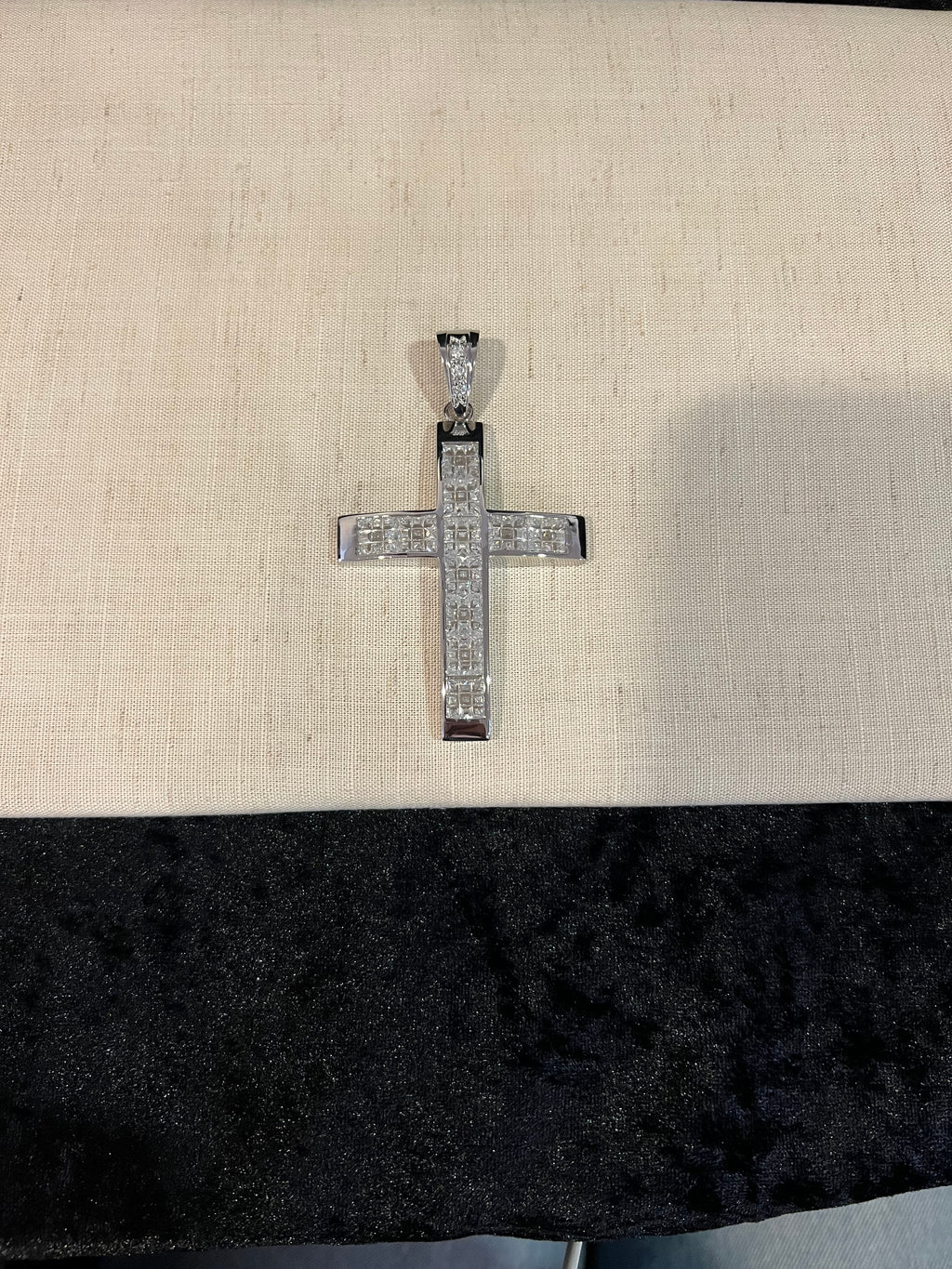 925 Sterling Silver Men Male BIG Cross White CZ Hip Hop Pendant Medal