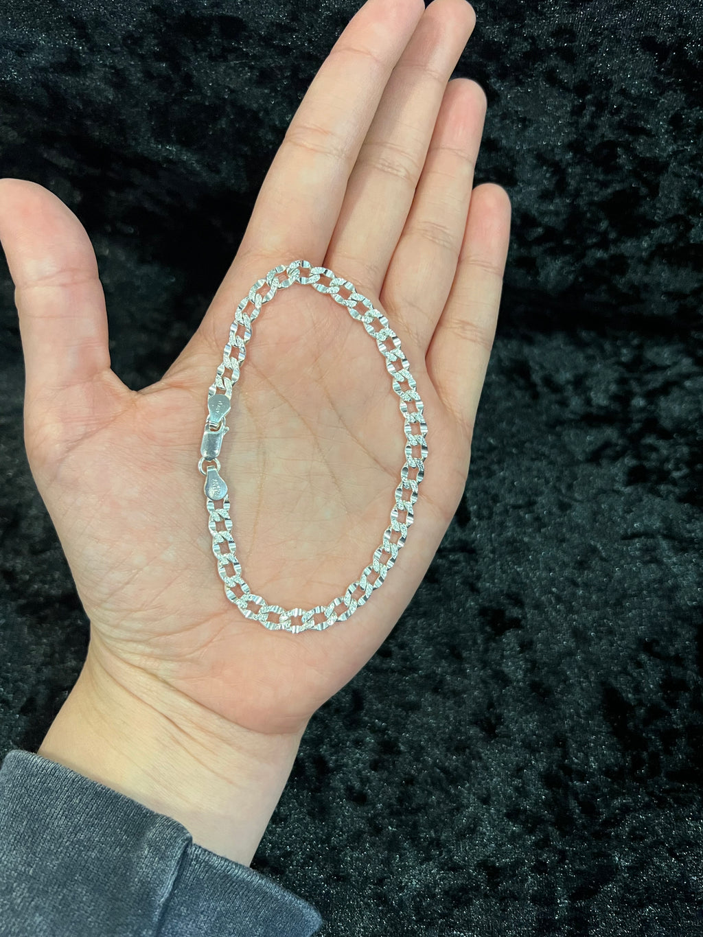 925 Sterling Silver Womens Girls Boys Mens Deck Pave Nugget Curb Cuban Link Bracelet