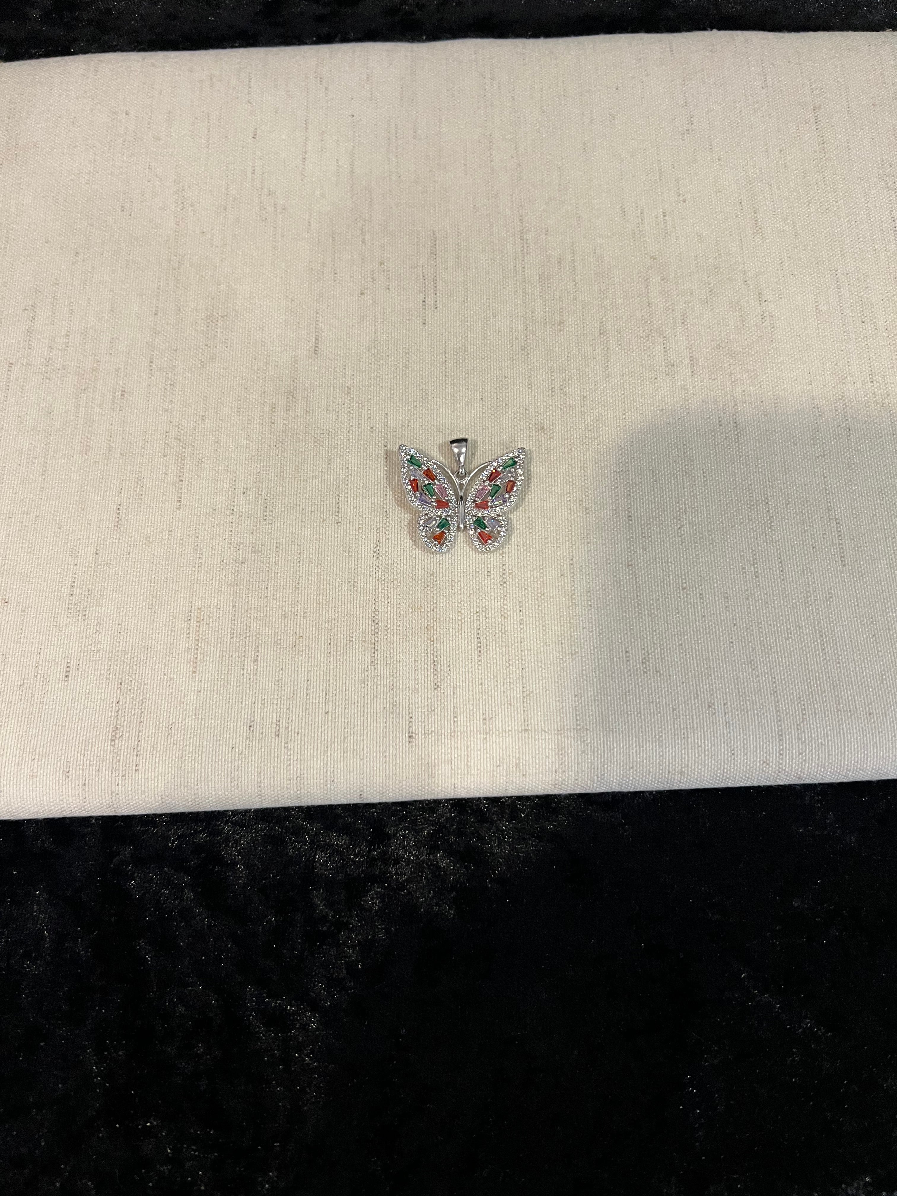 925 Sterling Silver Women Ladies Colorful CZ Butterfly Mariposa Pendant Charm