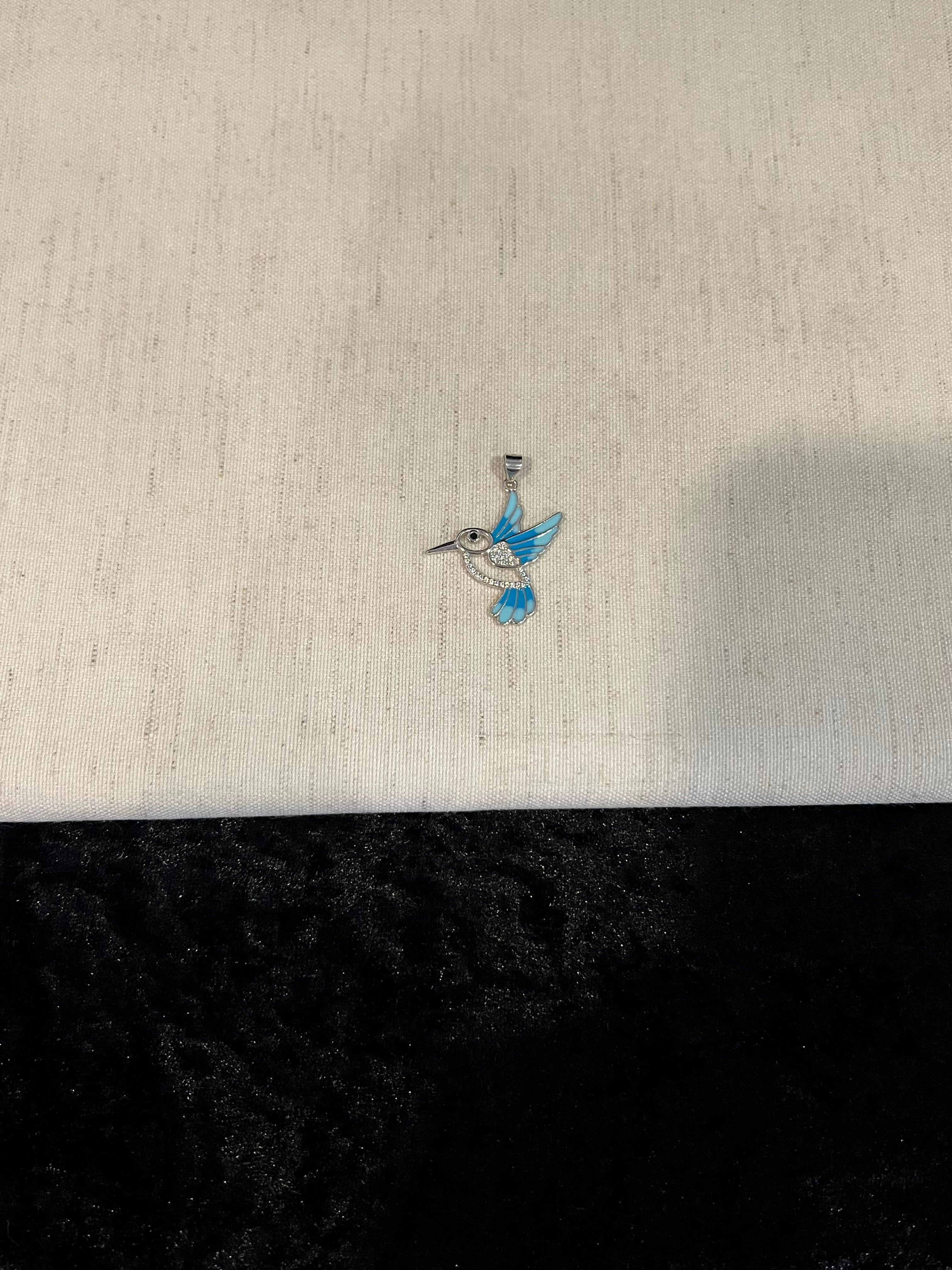 925 Sterling Silver Women's Girls Men's Blue Humming Bird Pendant Charm